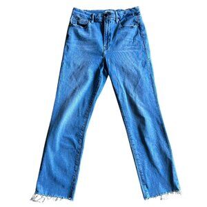 Good American Frayed Waist & Hem Distressed Straight Jeans